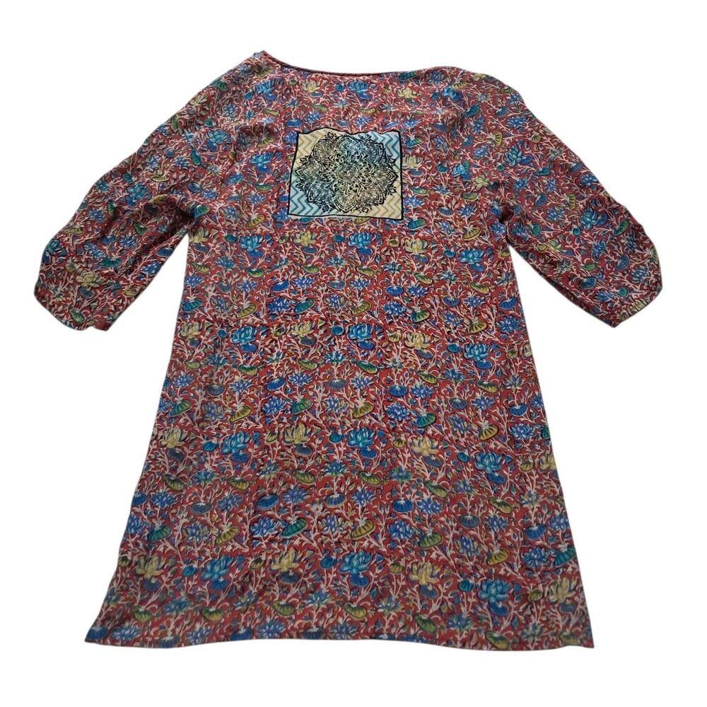 Tolani Tunic Top Women's XS Red Silk Colorful Floral Tassel‎ 3/4 Sleeve Boho - Picture 2 of 13